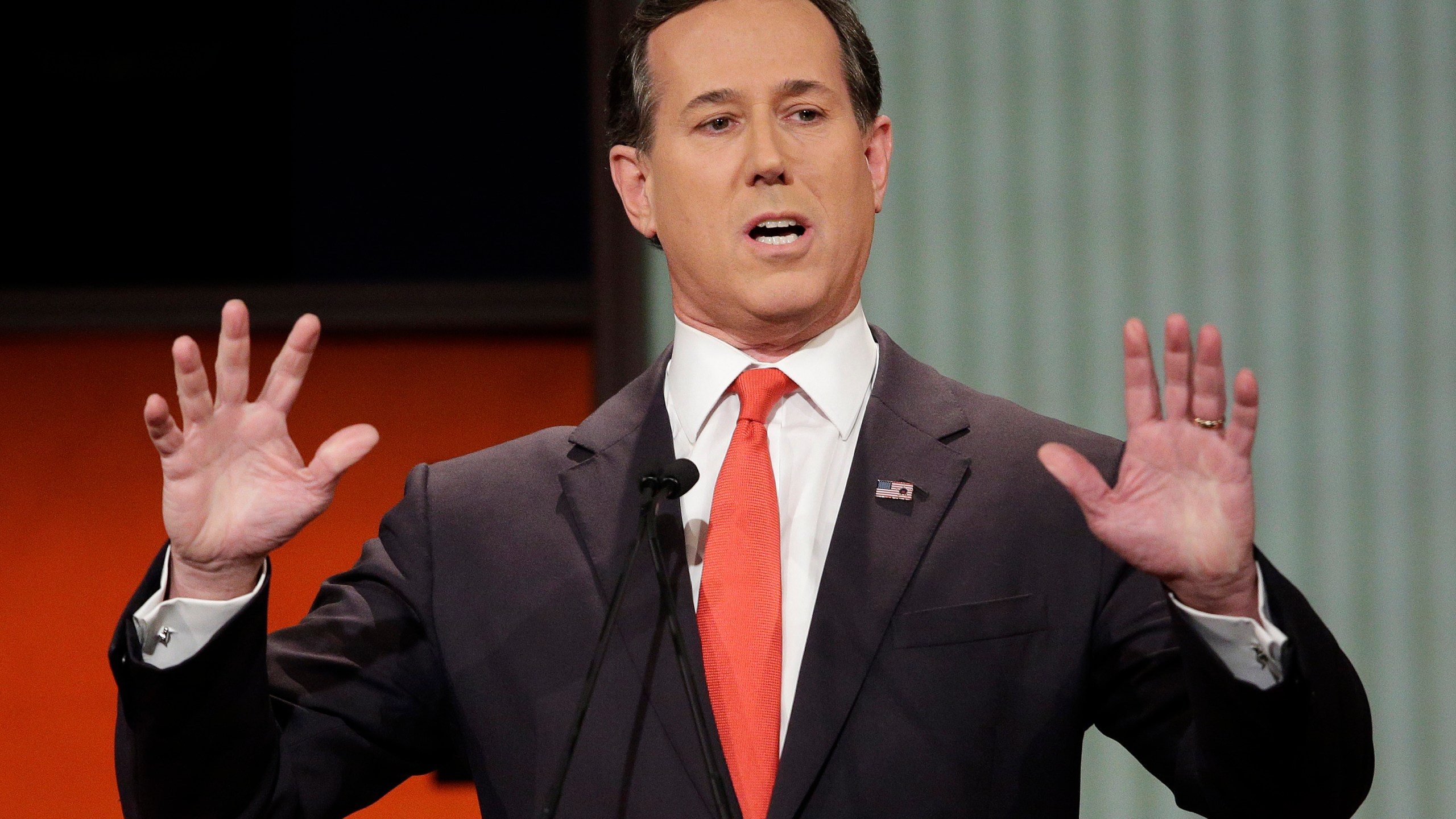 Republican presidential candidate, former Pennsylvania Sen. Rick Santorum speaks during the Fox Business Network Republican presidential debate in North Charleston, S.C. on Jan. 14, 2016. (AP Photo/Chuck Burton, File)