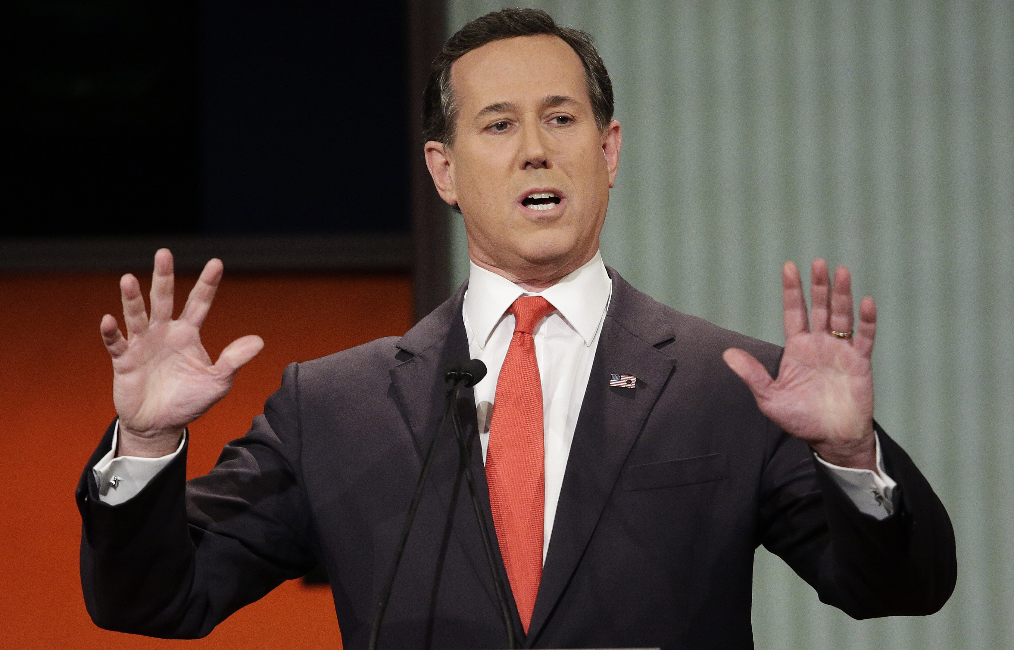 Republican presidential candidate, former Pennsylvania Sen. Rick Santorum speaks during the Fox Business Network Republican presidential debate in North Charleston, S.C. on Jan. 14, 2016. (AP Photo/Chuck Burton, File)