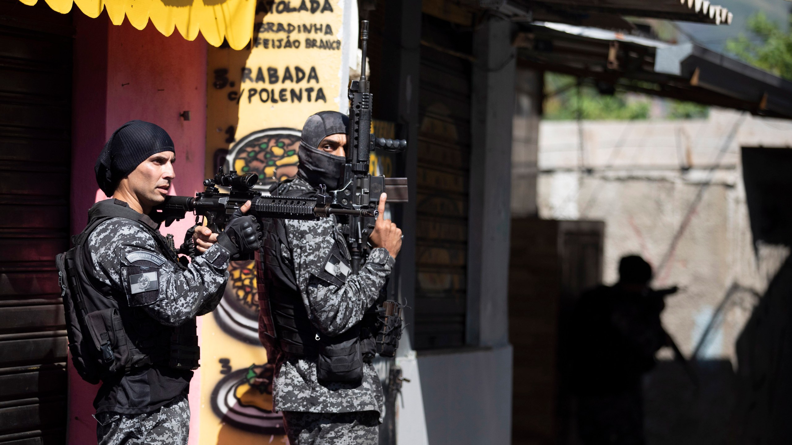 Police conduct an operation against alleged drug traffickers in the Jacarezinho favela of Rio de Janeiro, Brazil, on May 6, 2021. (Silvia Izquierdo / Associated Press)