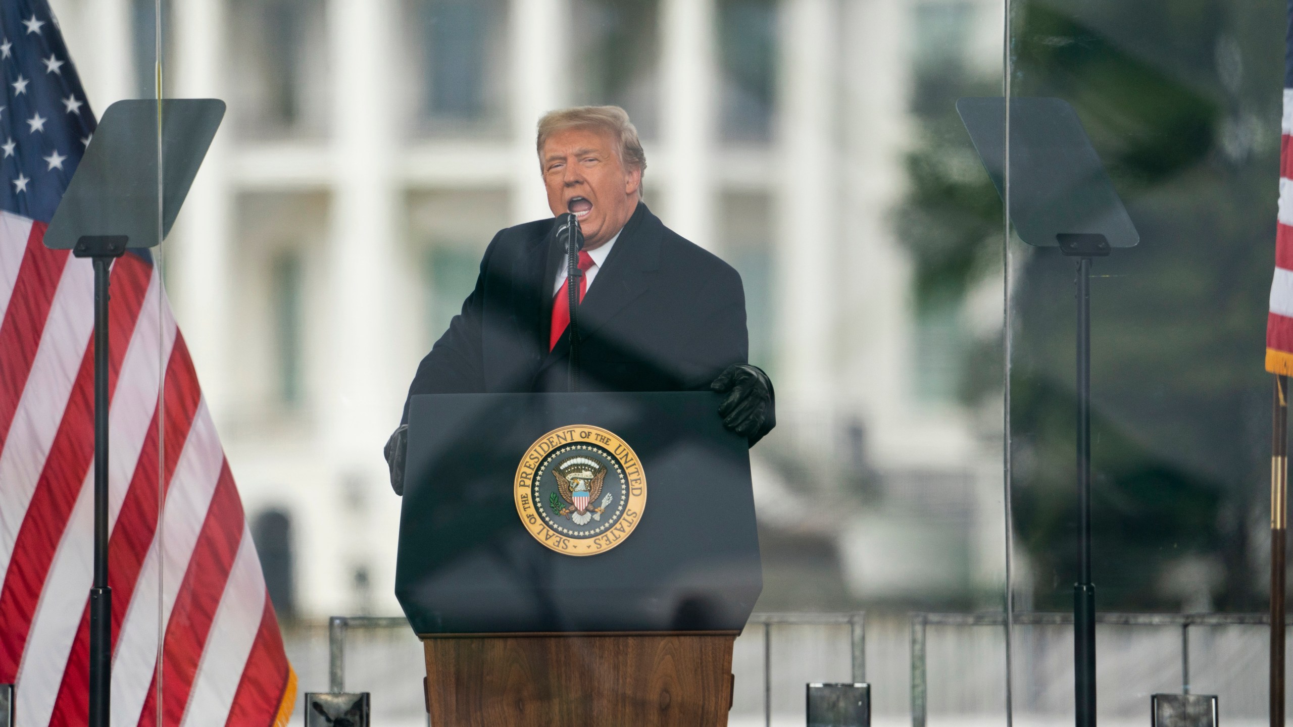 In this Jan. 6, 2021, file photo, President Donald Trump speaks during a rally protesting the electoral college certification of Joe Biden as President in Washington. Lurking beneath Facebook’s decision on whether to continue Donald Trump’s suspension from its platform is a far more complex and consequential question: Do the protections carved out for companies when the internet was in its infancy 25 years ago make sense when some of them have become global powerhouses with almost unlimited reach?(AP Photo/Evan Vucci, File)