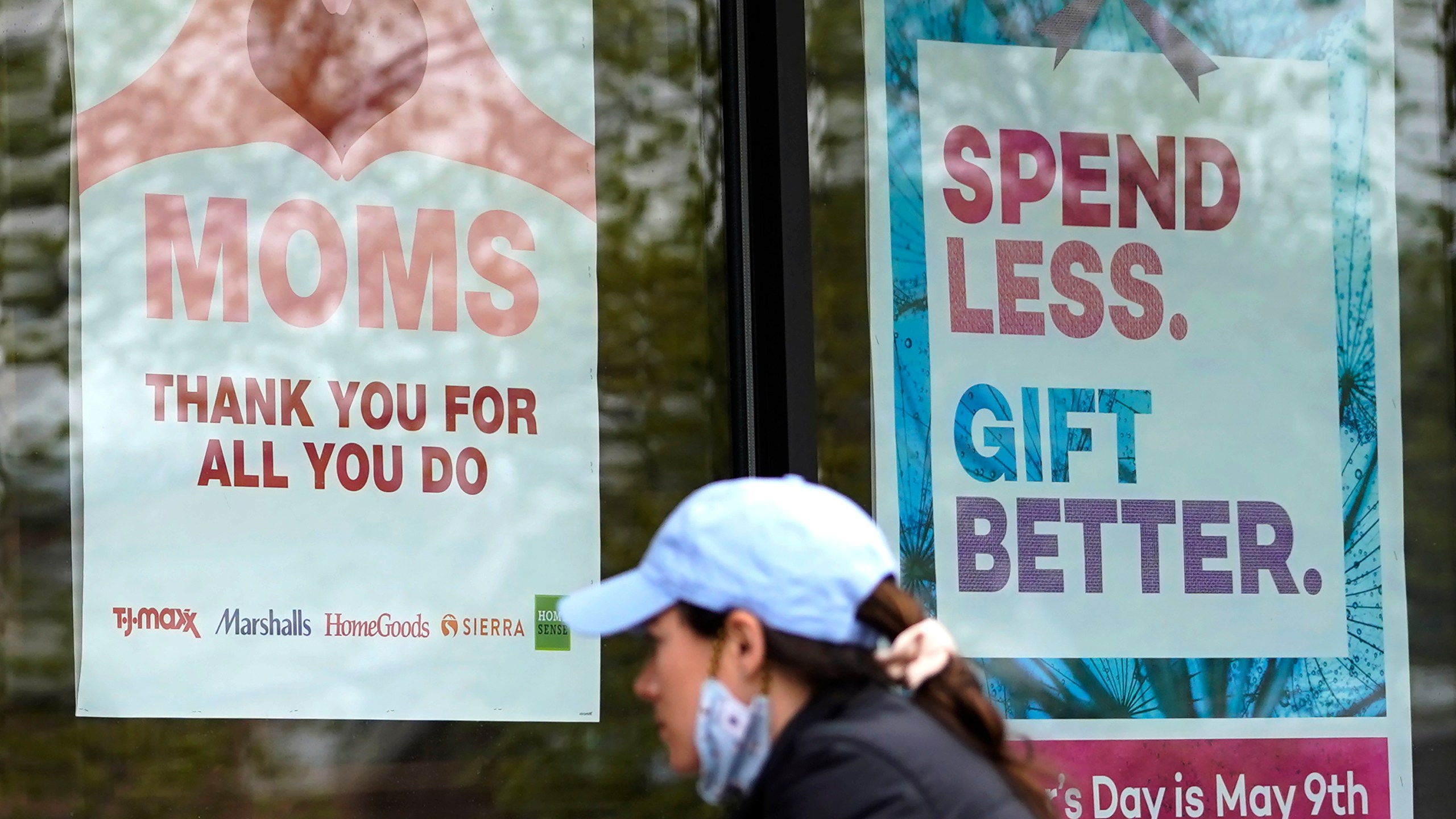 Signs about Mother's Day are displayed at a home decor department store in Northbrook, Ill., Saturday, May 8, 2021. (AP Photo/Nam Y. Huh)