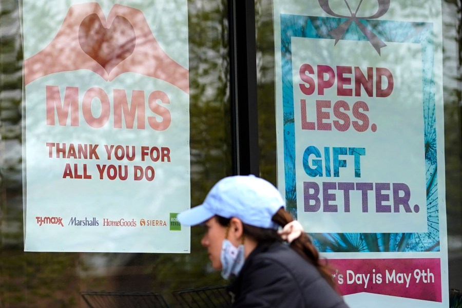 Signs about Mother's Day are displayed at a home decor department store in Northbrook, Ill., Saturday, May 8, 2021. (AP Photo/Nam Y. Huh)