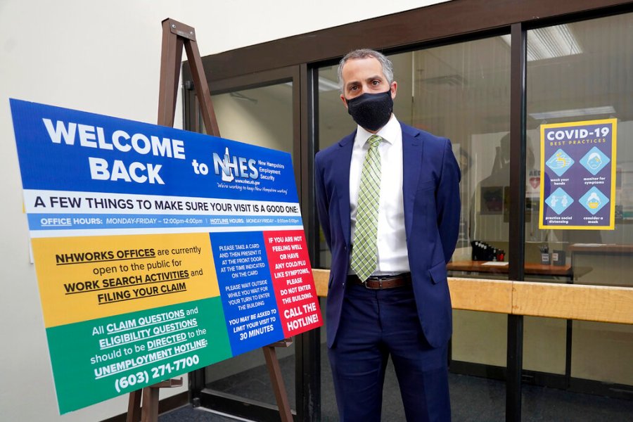 Richard Lavers, Deputy Commissioner New Hampshire Employment Security, poses for a photo at a New Hampshire Works employment security job center Monday, May 10, 2021, in Manchester, N.H. (AP Photo/Mary Schwalm)