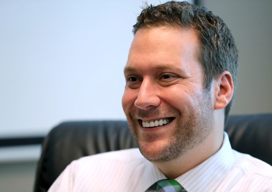 In this Sept. 30, 2019, file photo, Seminole County Tax Collector Joel Greenberg talks to the Orlando Sentinel during an interview at his office in Lake Mary, Fla. (Joe Burbank/Orlando Sentinel via Associated Press)