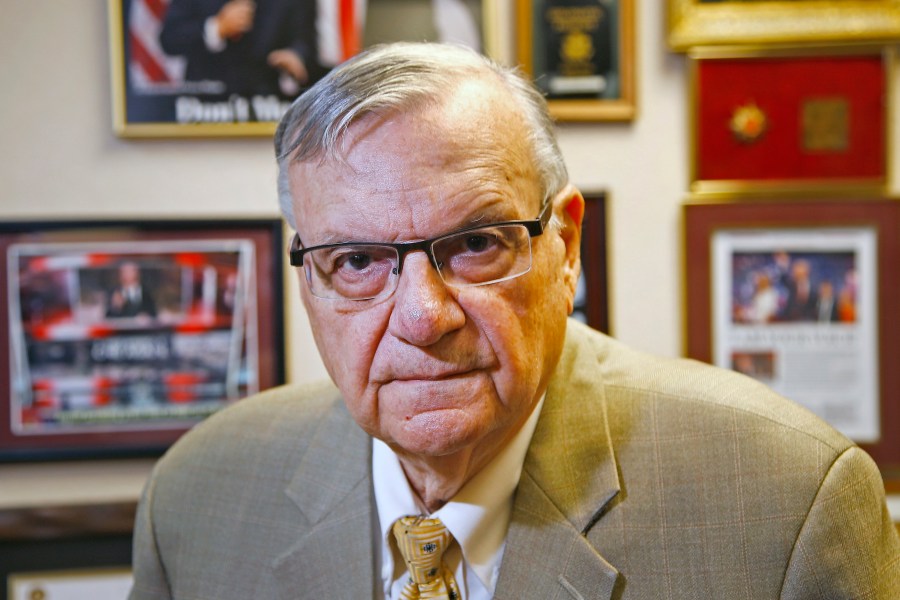 In this Aug. 26, 2019, file photo, former Maricopa County Sheriff Joe Arpaio poses for a portrait at his private office in Fountain Hills, Arizona. The taxpayer costs for the racial profiling lawsuit stemming from the immigration patrols launched a decade ago by Arpaio are expected to reach $202 million by the summer of 2022. Officials approved a tentative county budget Monday, May 17, 2021, that provides $31 million for compliance costs in the fiscal year that begins on July 1. No one in county government can say exactly when those costs will start to decline or end. (AP Photo/Ross D. Franklin, File)