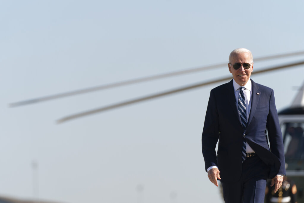 President Joe Biden arrives to board Air Force One at Andrews Air Force Base, Md., Wednesday, May 19, 2021. (AP Photo/Andrew Harnik)