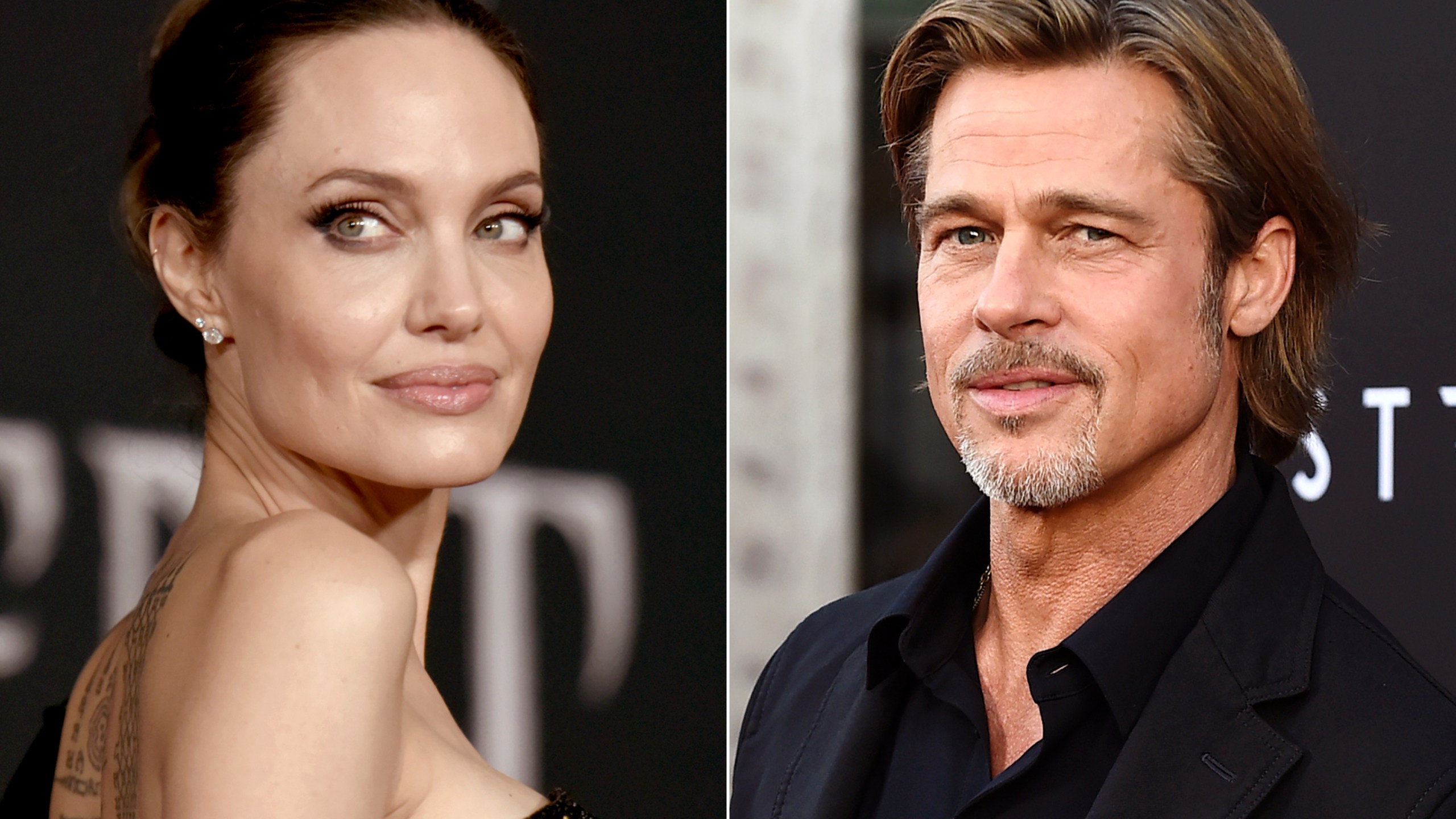 This combination photo shows Angelina Jolie at a premiere in Los Angeles on Sept. 30, 2019, left, and Brad Pitt at a special screening on Sept. 18, 2019. (AP Photo/File)