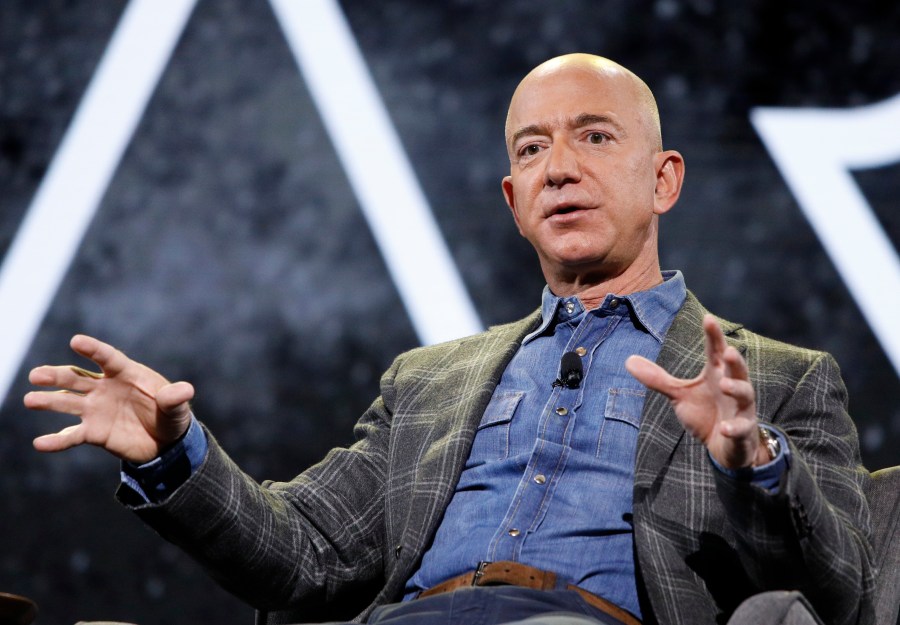 Amazon CEO Jeff Bezos speaks at the the Amazon re:MARS convention in Las Vegas on June 6, 2019. (John Locher / Associated Press)