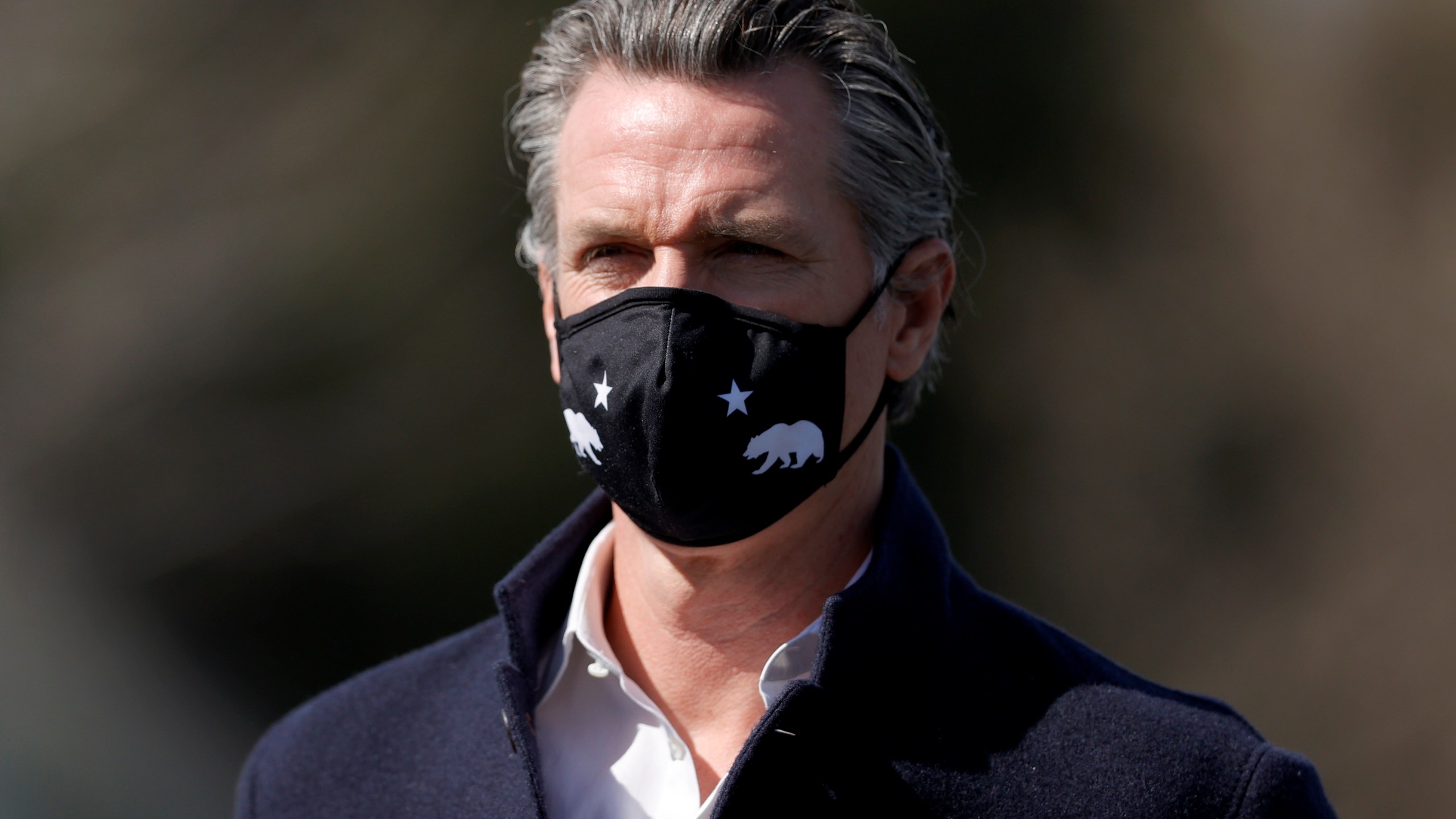 California Gov. Gavin Newsom looks on during a news conference after touring Barron Park Elementary School on March 02, 2021 in Palo Alto. (Justin Sullivan/Getty Images)