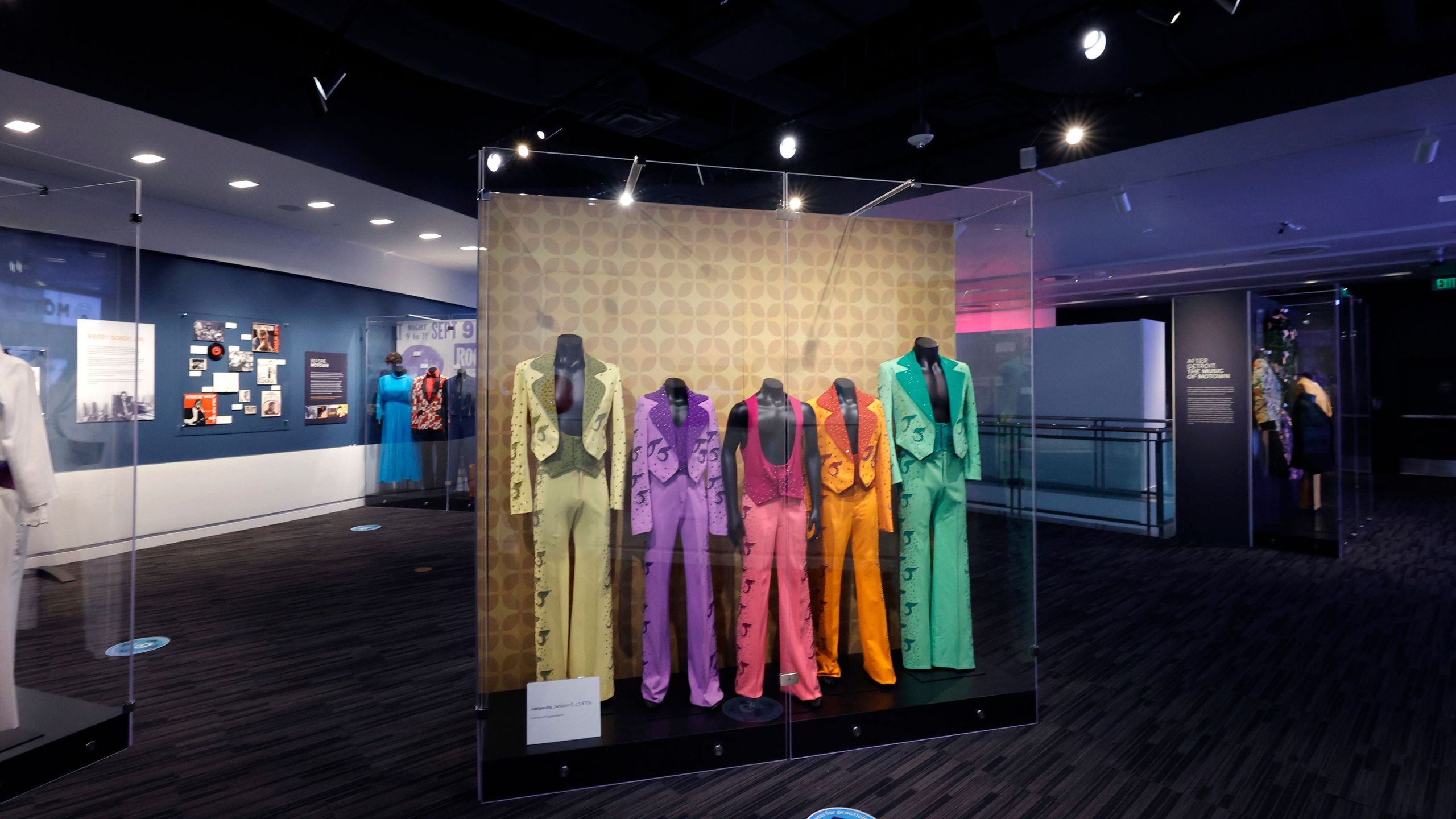 The Jackson 5 outfits are displayed during the GRAMMY Museum Reopening Press Preview Day at The GRAMMY Museum on May 12, 2021 in Los Angeles. (Frazer Harrison/Getty Images)