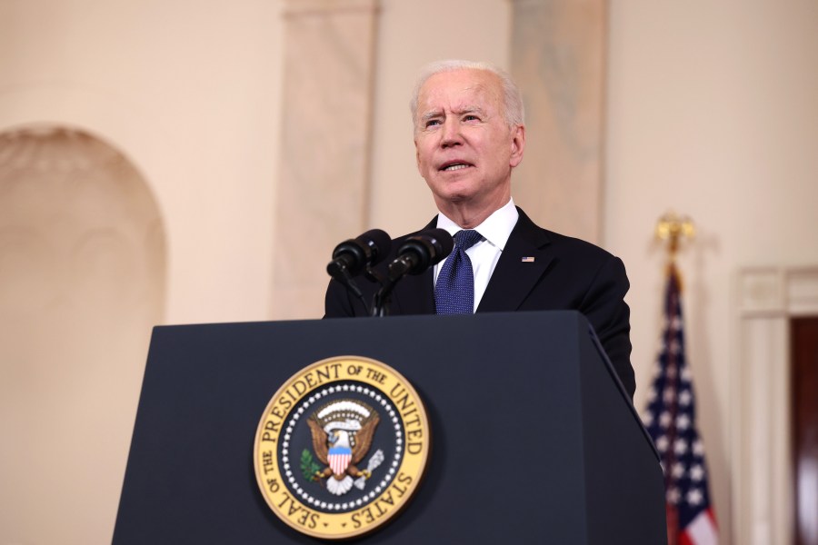 U.S. President Joe Biden delivers remarks on the conflict in the Middle East from the White House on May 20, 2021 in Washington, D.C. Israel and Hamas announced that they would agree to a cease-fire, which will take into effect on Friday, following days of fighting that claimed more than 200 lives. (Anna Moneymaker/Getty Images)