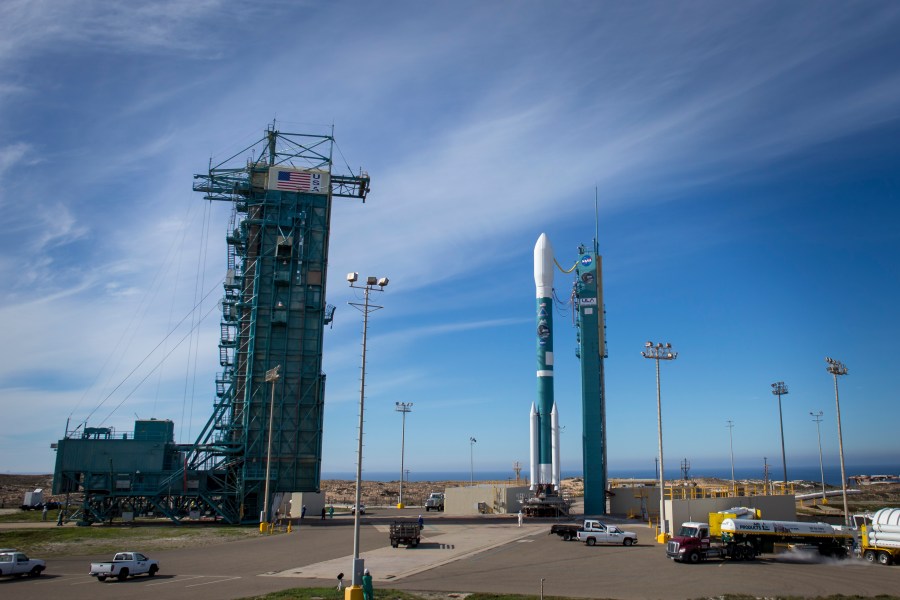 In this handout provided by NASA, a rocket is seen at Space Launch Complex 2 at Vandenberg Air Force Base on Jan. 29, 2015. (Bill Ingalls/NASA via Getty Images)