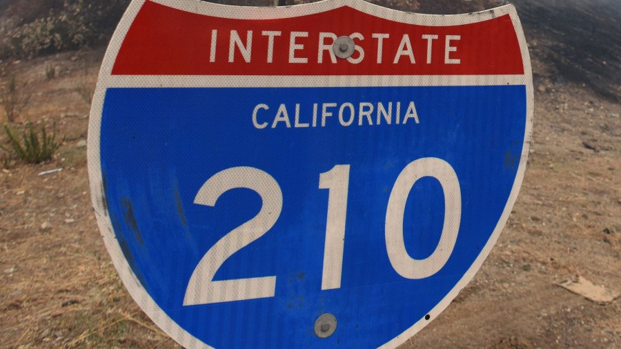 A sign for the 210 Freeway is seen in the Los Angeles are on Sept. 2, 2017. (Robyn Beck / Getty Images)