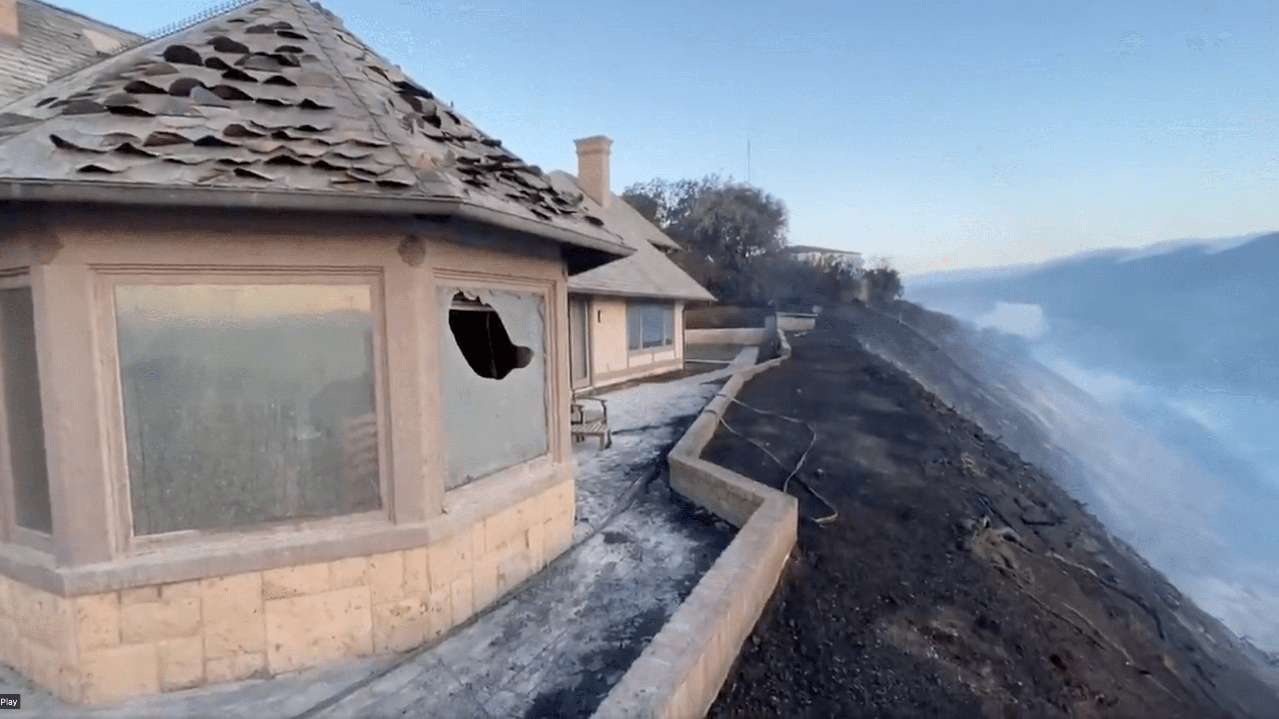 A home is seen damaged in the Loma Fire in Santa Barbara on May 21, 2021. (Mike Eliason/Santa Barbara County Fire Department)