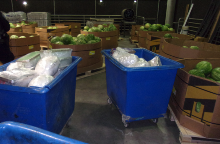 U.S. Customs and Border Protection on May 21, 2021, shared this image of a shipment of watermelons found to contain meth at the Otay Mesa Commercial Facility .