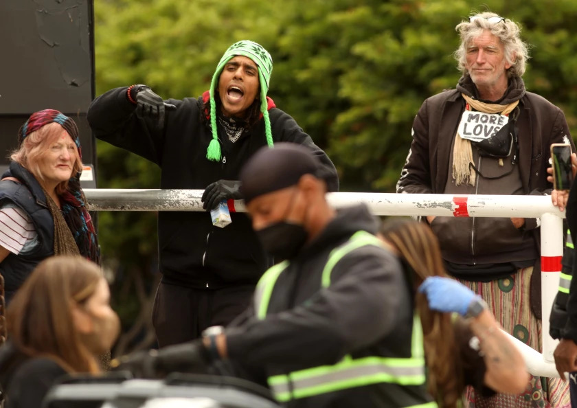 Ayman Ahmed was one of the last holdouts at a homeless encampment that was cleared out of Echo Park. Weeks later, he and others were arrested for pitching tents in Griffith Park.(Genaro Molina / Los Angeles Times)