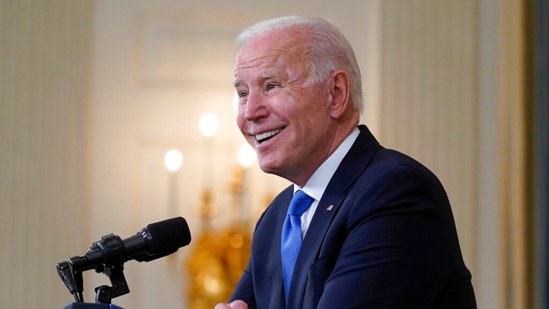 In this May 5, 2021, file photo President Joe Biden takes questions from reporters as he speaks about the American Rescue Plan, in the State Dining Room of the White House in Washington. (AP Photo/Evan Vucci, File)