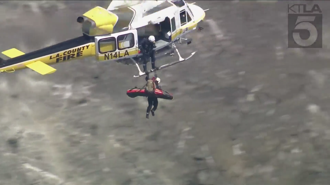 A person who was off a side of a cliff in the Topanga area was rescued by firefighters on May 31, 2021. (KTLA)