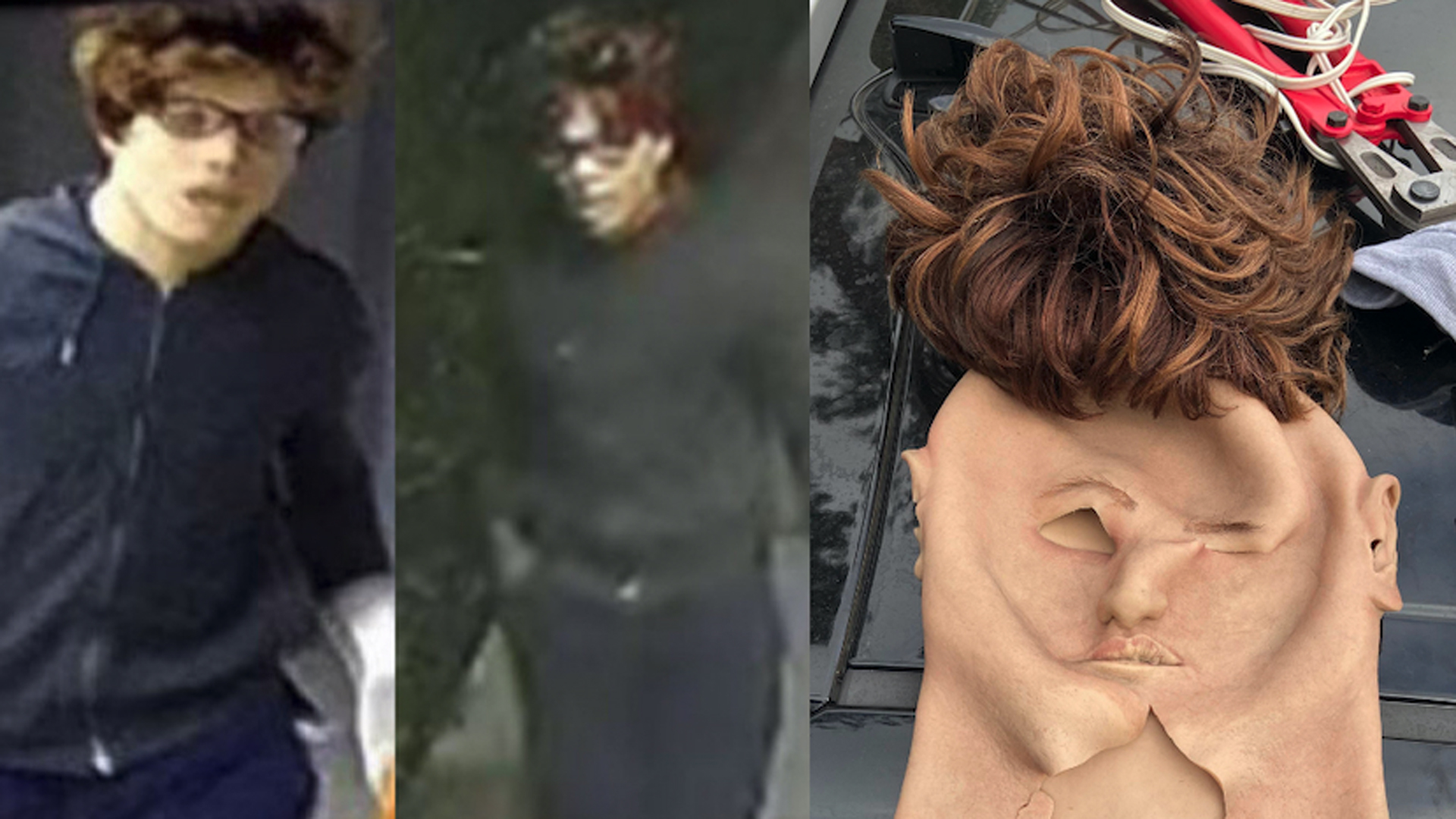 Photos of a man believed to have burglarized several homes while wearing a life-like mask is seen in photos released by the Beverly Hills Police Department on May 7, 2021.