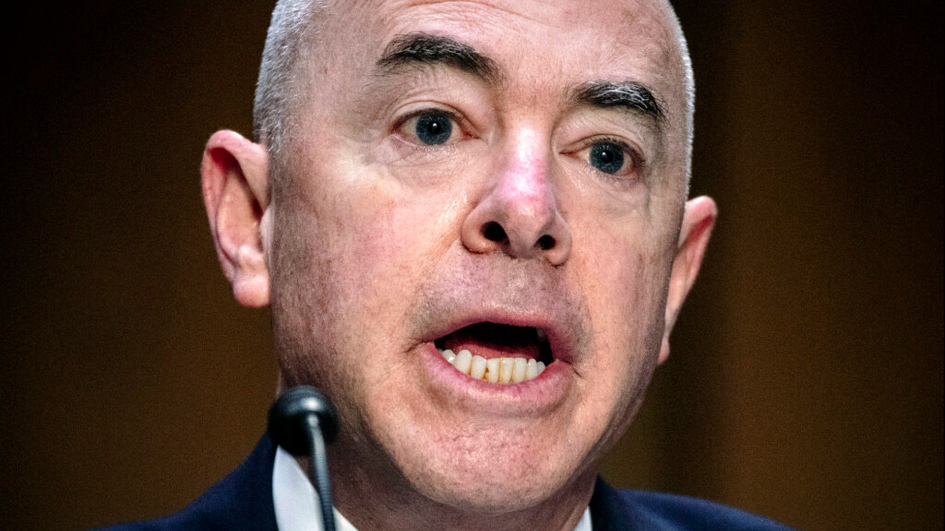 In this May 12, 2021 photo, Homeland Security Secretary Alejandro Mayorkas testifies before the Senate Appropriations committee hearing, on Capitol Hill in Washington. (Photo by Bill O'Leary/The Washington Post via AP, Pool)