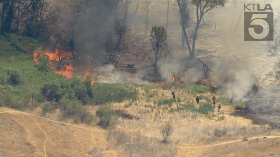 The Lake Fire in Jurupa Valley promoted evacuations on May 24, 2021. (KTLA)