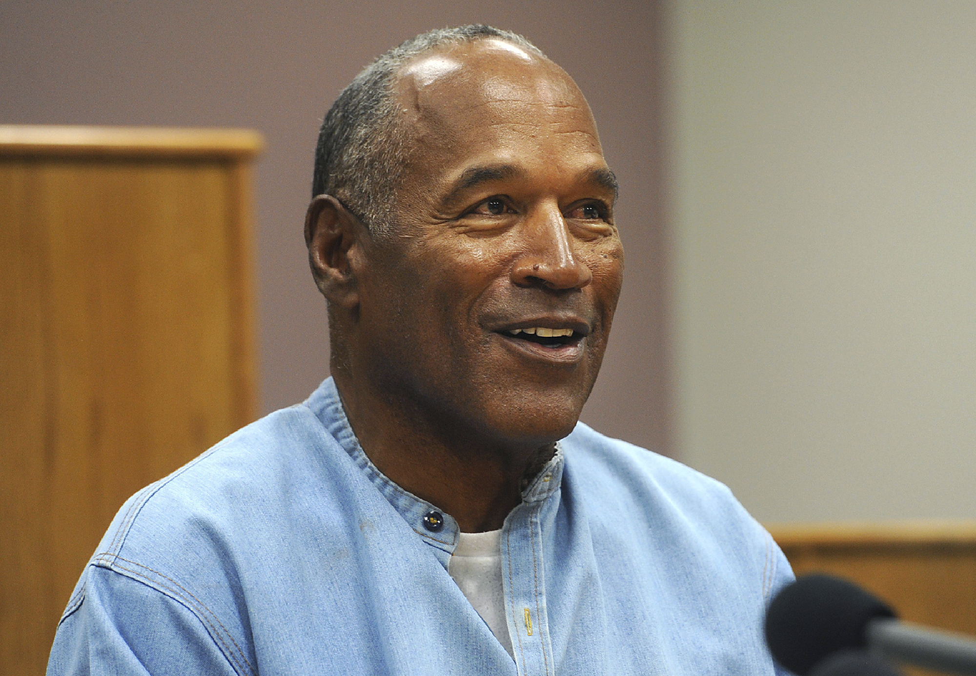 O.J. Simpson appears via video for his parole hearing at the Lovelock Correctional Center in Lovelock, Nev., on July 20, 2017. (Jason Bean / The Reno Gazette-Journal via Associated Press)