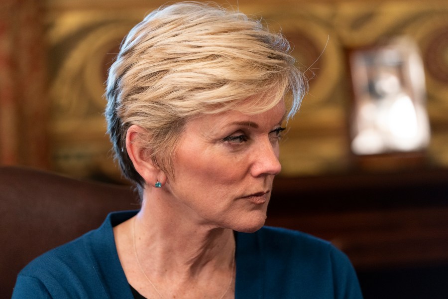 Energy Secretary Jennifer Granholm attends the inaugural meeting of the Task Force on Worker Organizing and Empowerment, in Harris' ceremonial office, Thursday, May 13, 2021, on the White House complex in Washington. (AP Photo/Jacquelyn Martin)