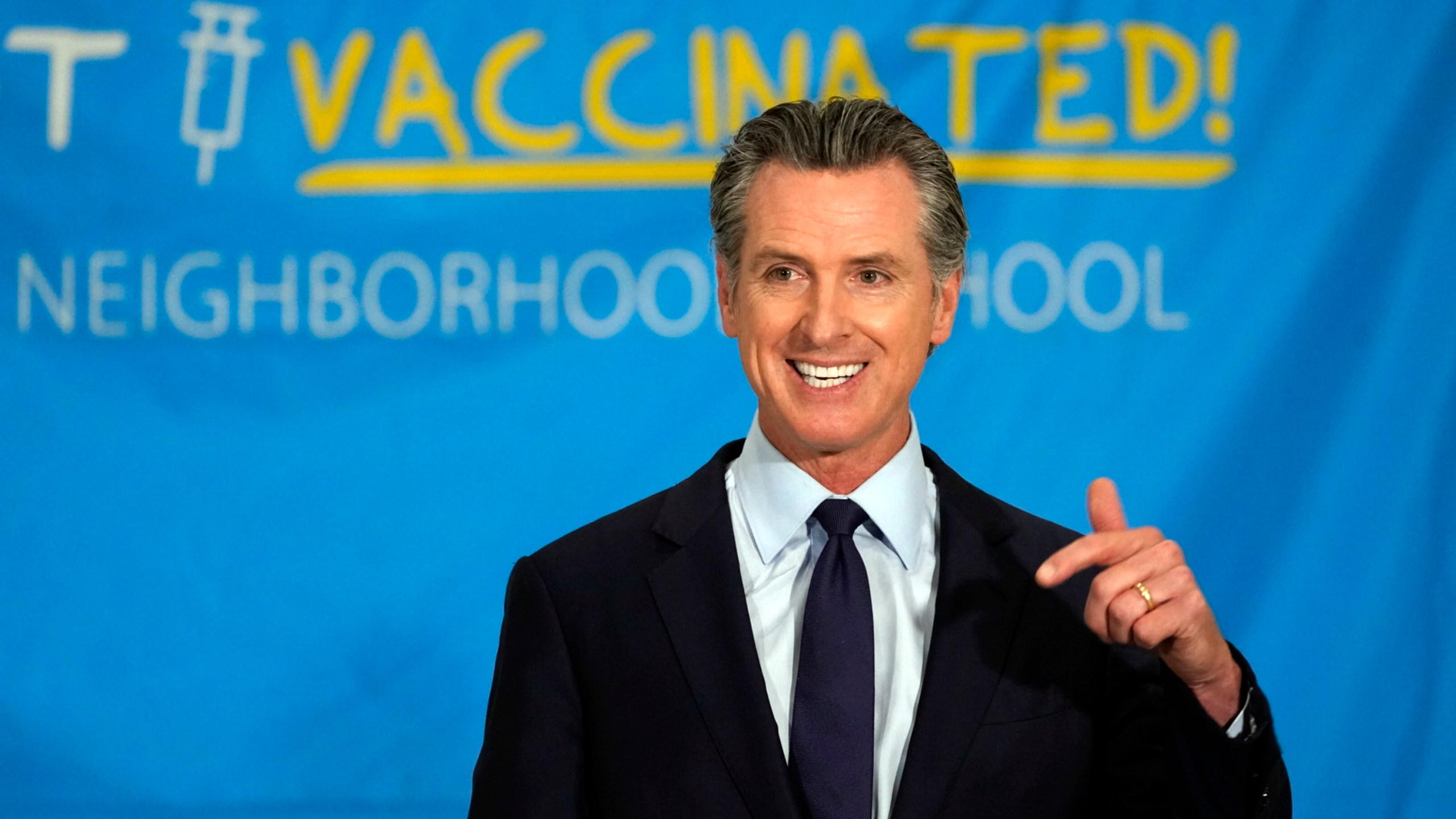 California Gov. Gavin Newsom announces vaccine incentives in Los Angeles, May 27, 2021. (AP Photo/Damian Dovarganes)