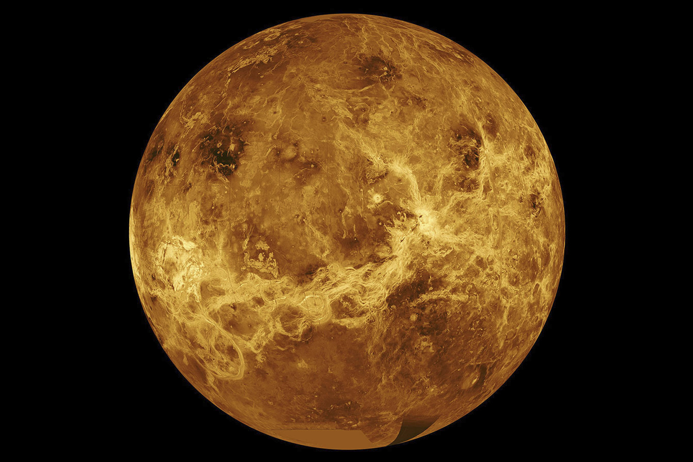 This image made available by NASA shows the planet Venus made with data from the Magellan spacecraft and Pioneer Venus Orbiter. (NASA/JPL-Caltech)