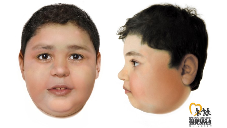 These artist's renderings created by the National Center for Missing and Exploited Children and distributed on June 3, 2021, by the FBI and Las Vegas Metropolitan Police Department depict a slain boy believed to be between the ages of 8 and 10 whose body was found on May 28, 2021, off a hiking trail between Las Vegas and rural Pahrump, Nev. Authorities offered a $10,000 reward to identify the child. (Las Vegas Metropolitan Police Department via AP)