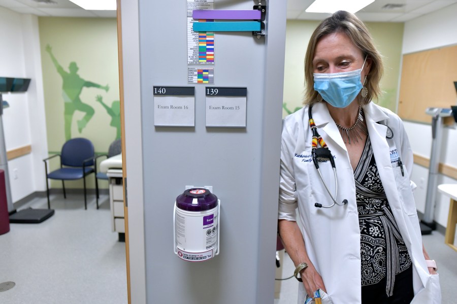 Dr. Katherine Gergen Barnett, Program Director of Family Medicine Residency at Boston Medical Center, Thursday, June 3, 2021. States, such as Massachusetts, with high vaccination rates are reporting plunging COVID-19 cases, multiple days without deaths and health care workers who've gone weeks without treating a patient. (AP Photo/Josh Reynolds)