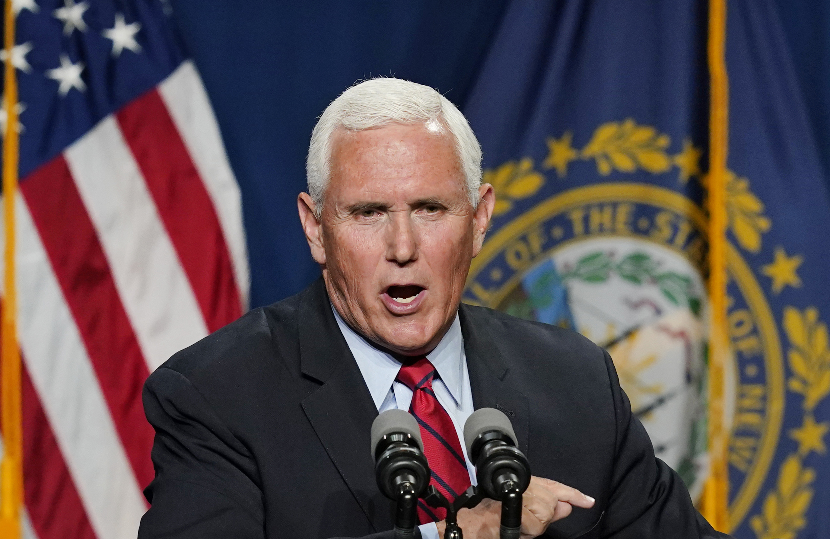 Former Vice President Mike Pence speaks at the annual Hillsborough County NH GOP Lincoln-Reagan Dinner on June 3, 2021, in Manchester, N.H. (Elise Amendola / Associated Press)