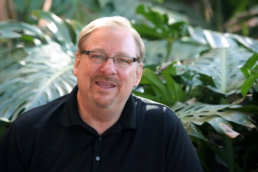 In this Feb. 24, 2014, file photo, Saddleback Church founder and Senior Pastor Rick Warren poses for a photo at the Saddleback Church in Lake Forest, Calif. (AP Photo/Nick Ut, File)