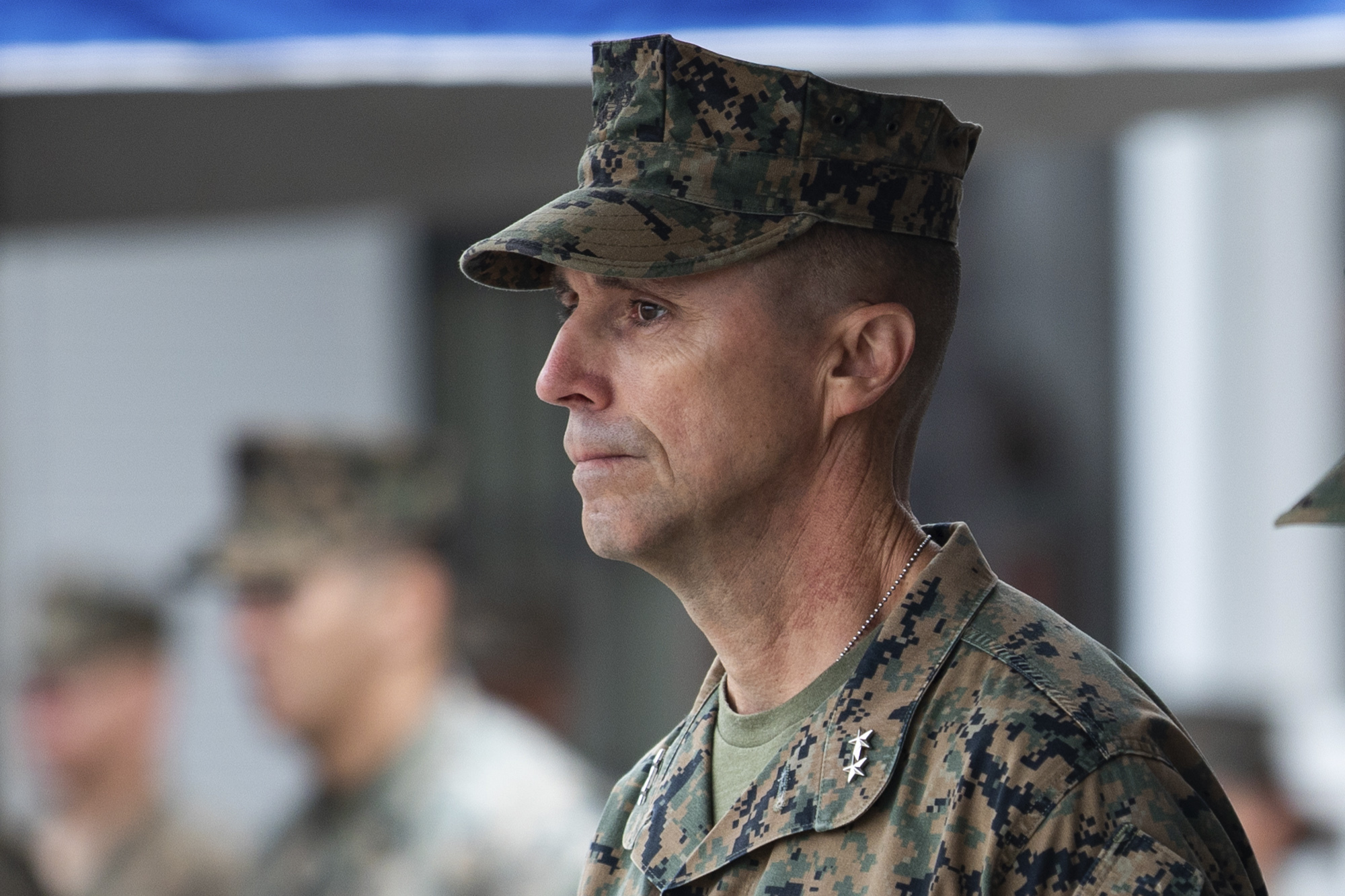 In this Sept. 11, 2020 photo provided by the U.S. Marine Corps, U.S. Marine Maj. Gen. Robert F. Castellvi is shown during a ceremony at Marine Corps Base Camp Pendleton in California. Officials announced Wednesday, June 9, 2021 that Castellvi will be relieved of his duties for failing to properly train Marines and sailors and evaluate the platoon before a training exercise in the summer of 2020 when a seafaring tank sank off the Southern California coast, killing nine troops. (Cpl. Jailine L. AliceaSantiago/U.S. Marine Corps via AP)