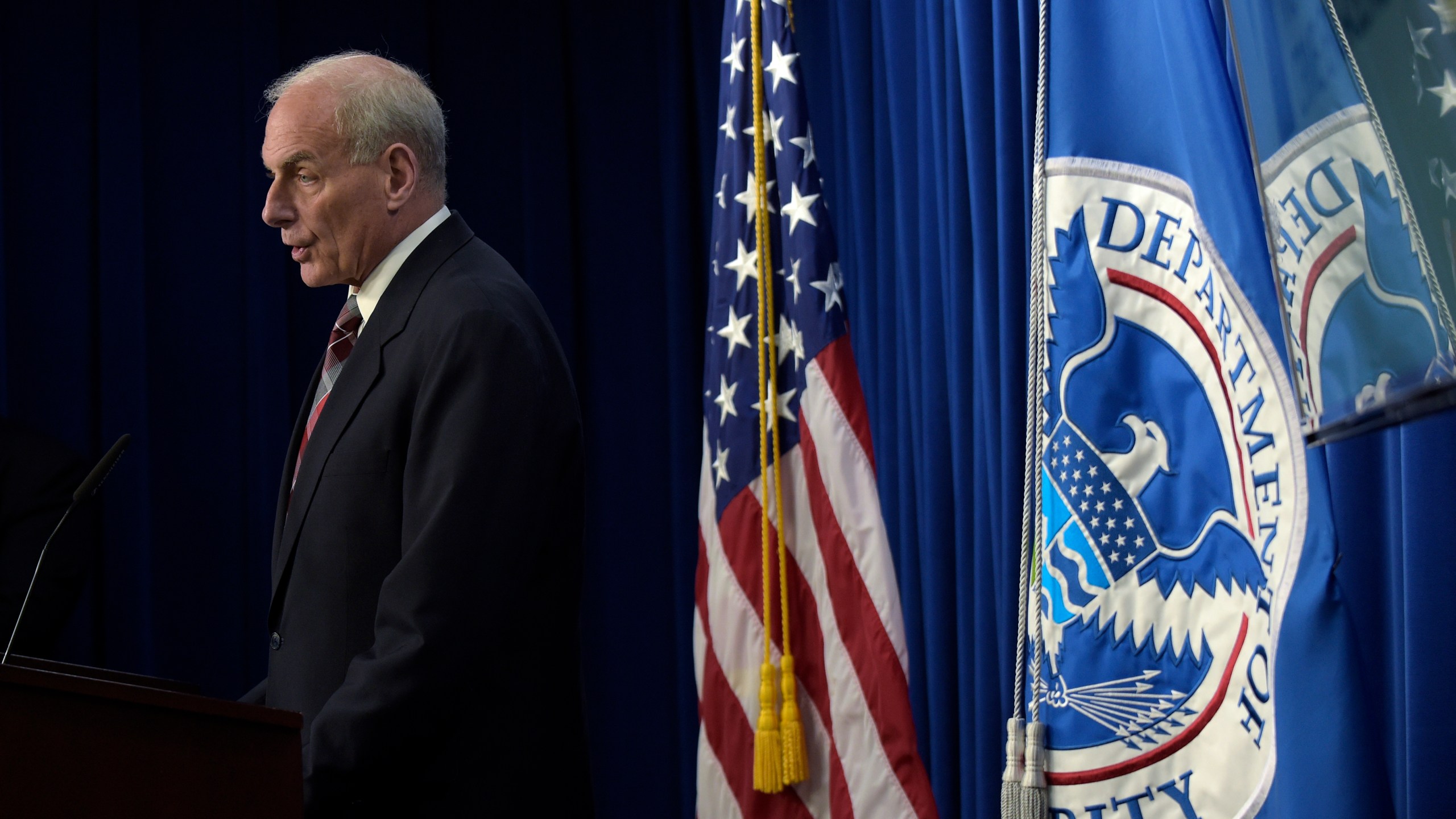 In this April 26, 2017, file photo, then-Homeland Security Secretary John Kelly announces the opening of the new Victims of Immigration Crime Engagement (VOICE) office during a news conference at Immigration and Customs Enforcement (ICE) in Washington. The Biden administration said Friday, June 11, 2021, that it dismantled the Trump-era office to assist victims of crimes committed by immigrants, a move laden with symbolism to reject a link between immigrants and crime. Former President Donald Trump created the office, known by its acronym VOICE, by executive order during his first week in office in January 2017. (AP Photo/Susan Walsh, File)