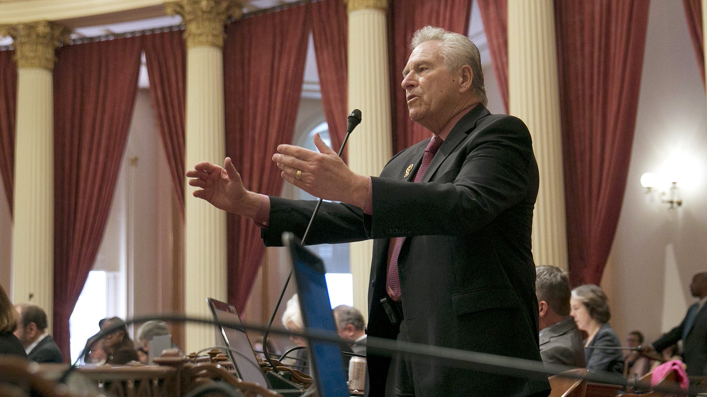 California state Sen. Jim Nielsen, R-Gerber, vice chair of the Senate budget committee, calls on lawmakers to reject the 2017 state budget plan in Sacramento on June 15, 2017. (Rich Pedroncelli / Associated Press)