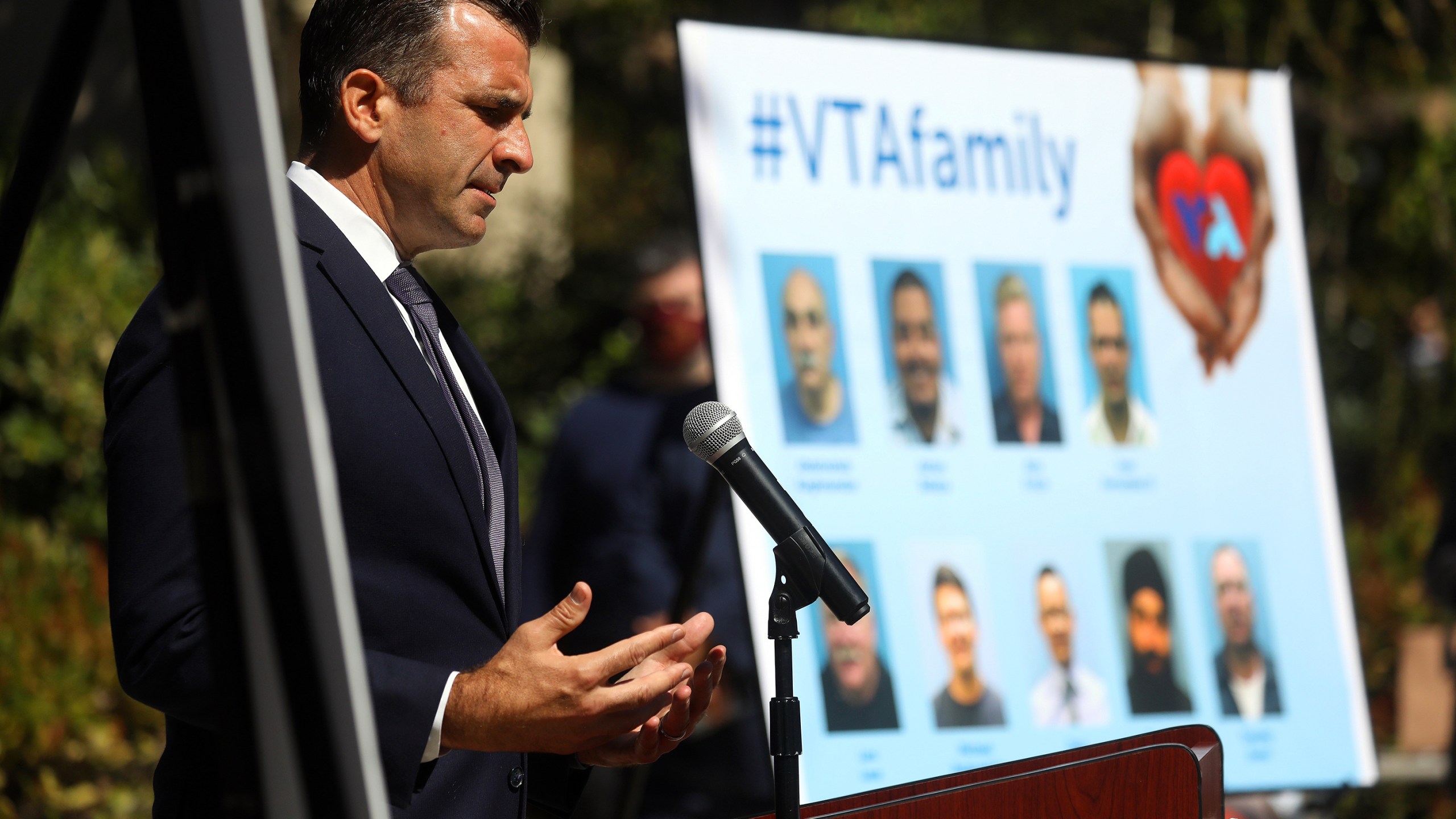 In this May 27, 2021 file photo, San Jose Mayor Sam Liccardo speaks during a news conference honoring nine people killed by a coworker in San Jose. (Aric Crabb/Bay Area News Group via Associated Press)