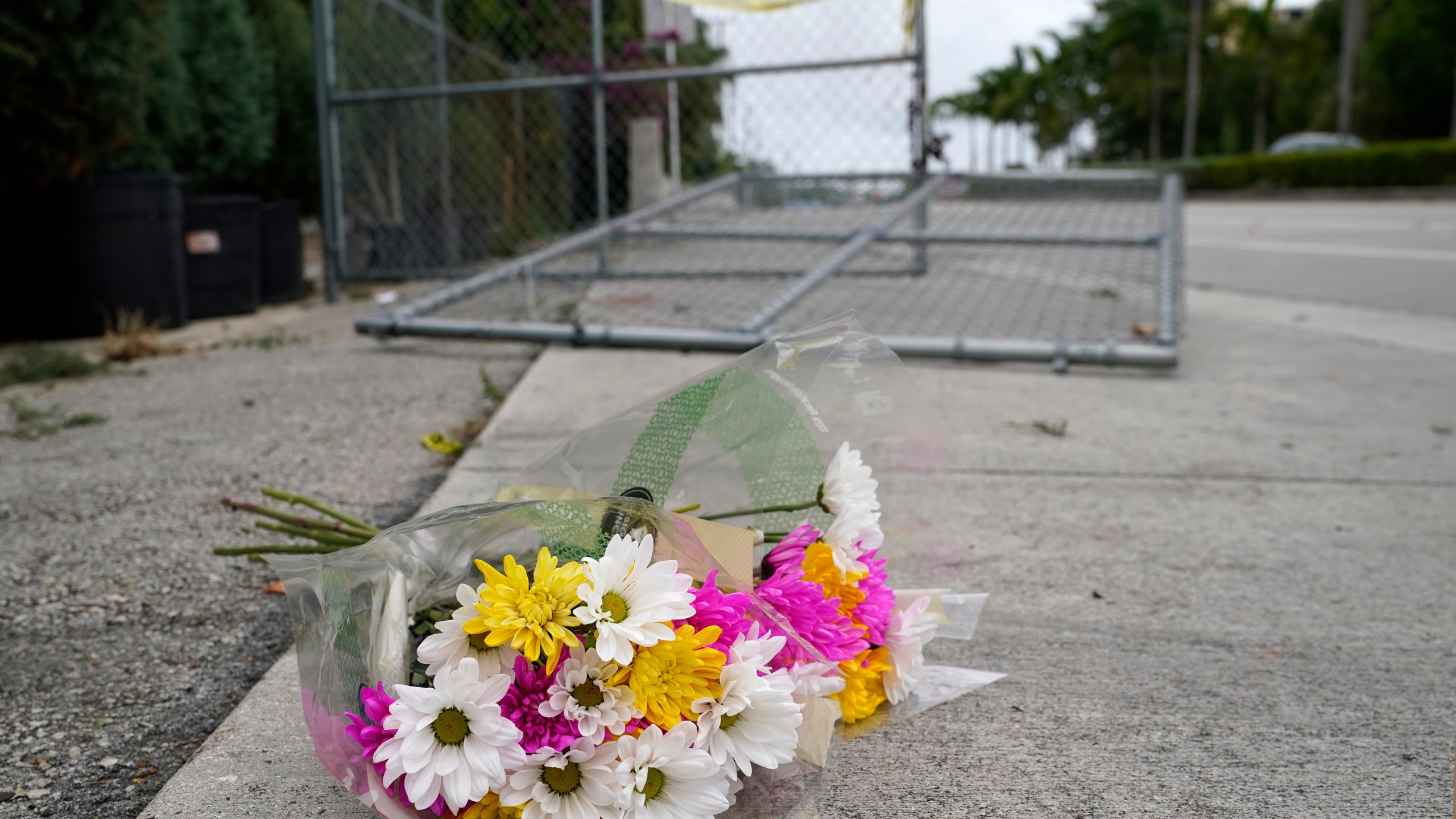 Flowers lie at the scene where a driver slammed into spectators at the start of a Pride parade Saturday evening, killing one man and seriously injuring another, Sunday, June 20, 2021, in Fort Lauderdale, Fla. Officials said the crash was an accident, but it initially drew speculation that it was a hate crime directed at the gay community. The driver and victims were all members of the Fort Lauderdale Gay Men's Chorus, who were participating in the Wilton Manors Stonewall Pride Parade. (AP Photo/Lynne Sladky)