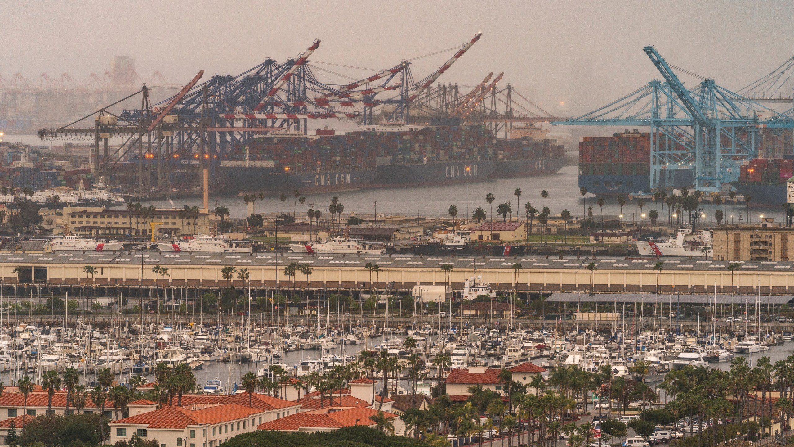 In this Wednesday, March 3, 2021 file photo, container cargo ships are seen docked in the Port of Los Angeles. (AP Photo/Damian Dovarganes, File)