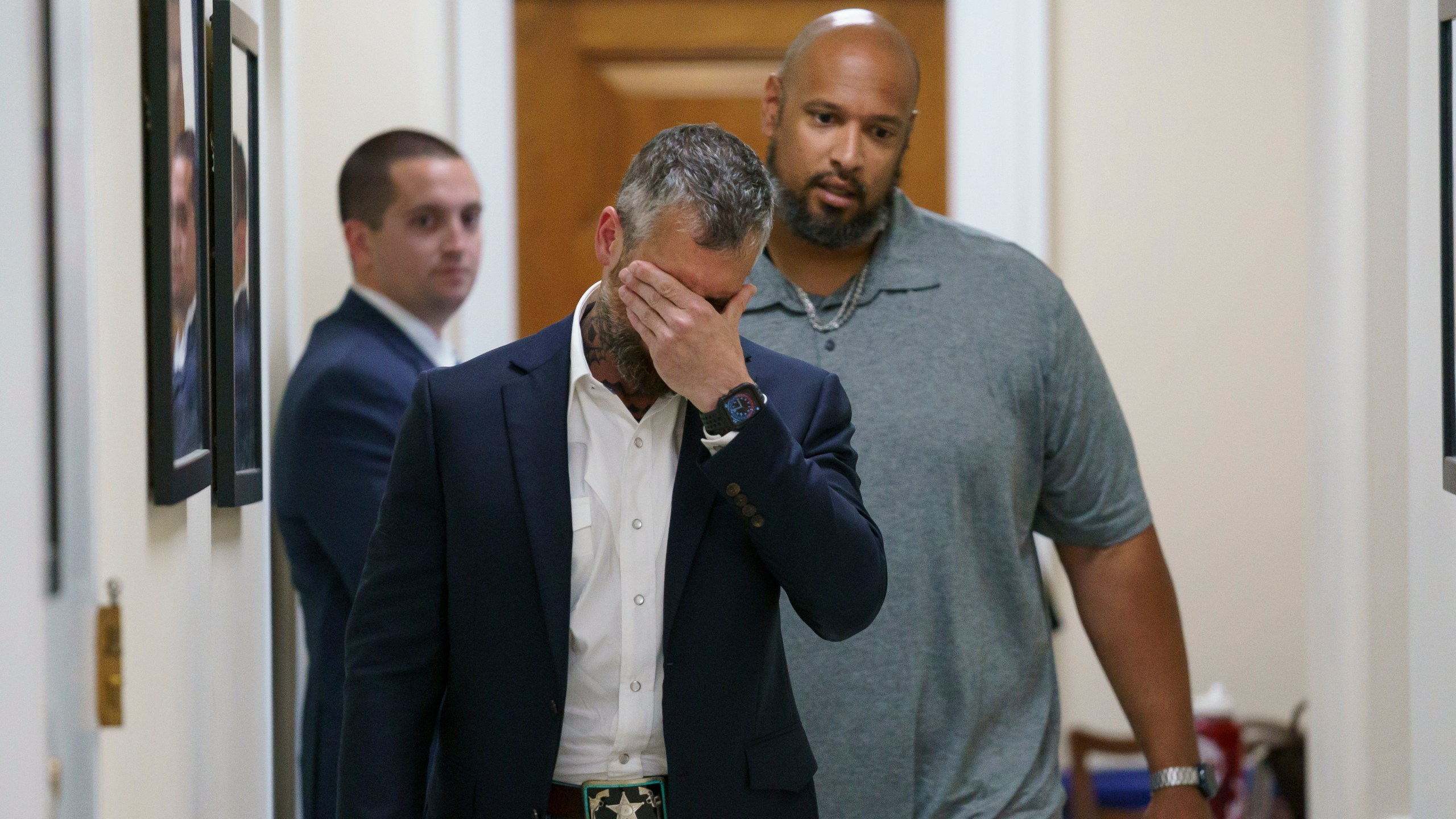 Michael Fanone, left, a Washington Metropolitan Police Department officer who was attacked and beaten during the Jan. 6, attack on the Capitol, and Harry Dunn, a U.S. Capitol Police officer who faced the rioters, leave a meeting with House Minority Leader Kevin McCarthy, R-Calif., at the Capitol in Washington, Friday, June 25, 2021. House Speaker Nancy Pelosi announced Thursday she's creating a special committee to investigate the attack by a mob of Trump supporters who sought to interrupt the certification of Joe Biden's presidential election victory. (AP Photo/J. Scott Applewhite)