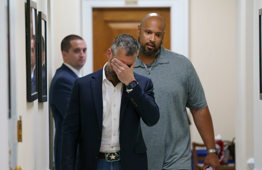 Michael Fanone, left, a Washington Metropolitan Police Department officer who was attacked and beaten during the Jan. 6, attack on the Capitol, and Harry Dunn, a U.S. Capitol Police officer who faced the rioters, leave a meeting with House Minority Leader Kevin McCarthy, R-Calif., at the Capitol in Washington, Friday, June 25, 2021. House Speaker Nancy Pelosi announced Thursday she's creating a special committee to investigate the attack by a mob of Trump supporters who sought to interrupt the certification of Joe Biden's presidential election victory. (AP Photo/J. Scott Applewhite)