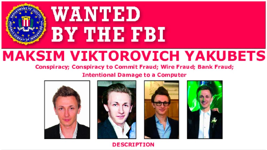 This poster provided by the U.S. Department of Justice shows Maxsim Yukabets. Yakubets, 33, is best known as co-leader of a cybergang that calls itself Evil Corp. Foreign keyboard criminals with no fear of repercussions have paralyzed U.S. schools and hospitals, leaked highly sensitive police files, triggered US fuel shortages and, most recently, a now could be responsible for a disruption in global food supply chains. (U.S. Department of Justice via AP)