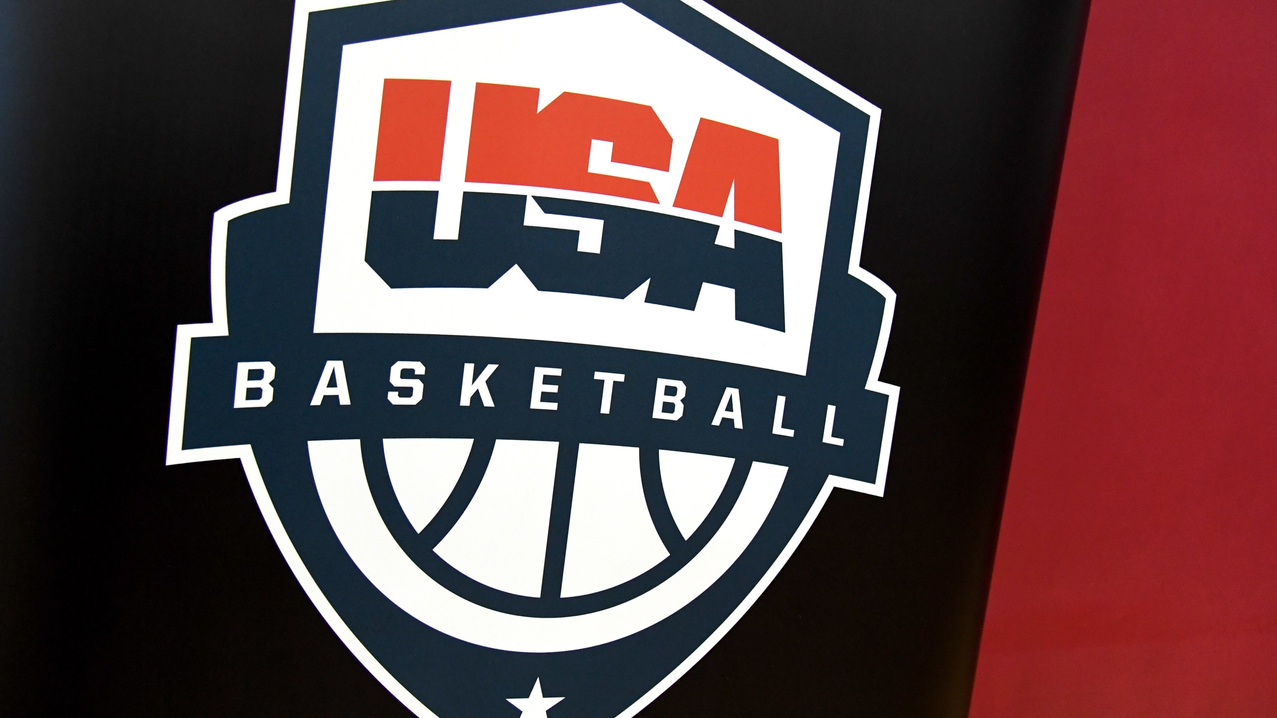 A USA Basketball logo is displayed at a practice session at the 2019 USA Basketball Men's National Team World Cup minicamp at the Mendenhall Center at UNLV on August 5, 2019, in Las Vegas, Nevada. (Ethan Miller/Getty Images)