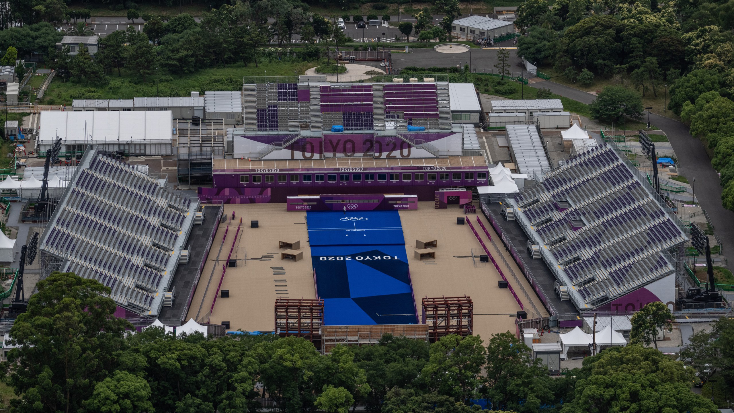 Yumenoshima Park Archery Field is pictured from a helicopter on June 26, 2021 in Tokyo, Japan. (Photo by Carl Court/Getty Images)