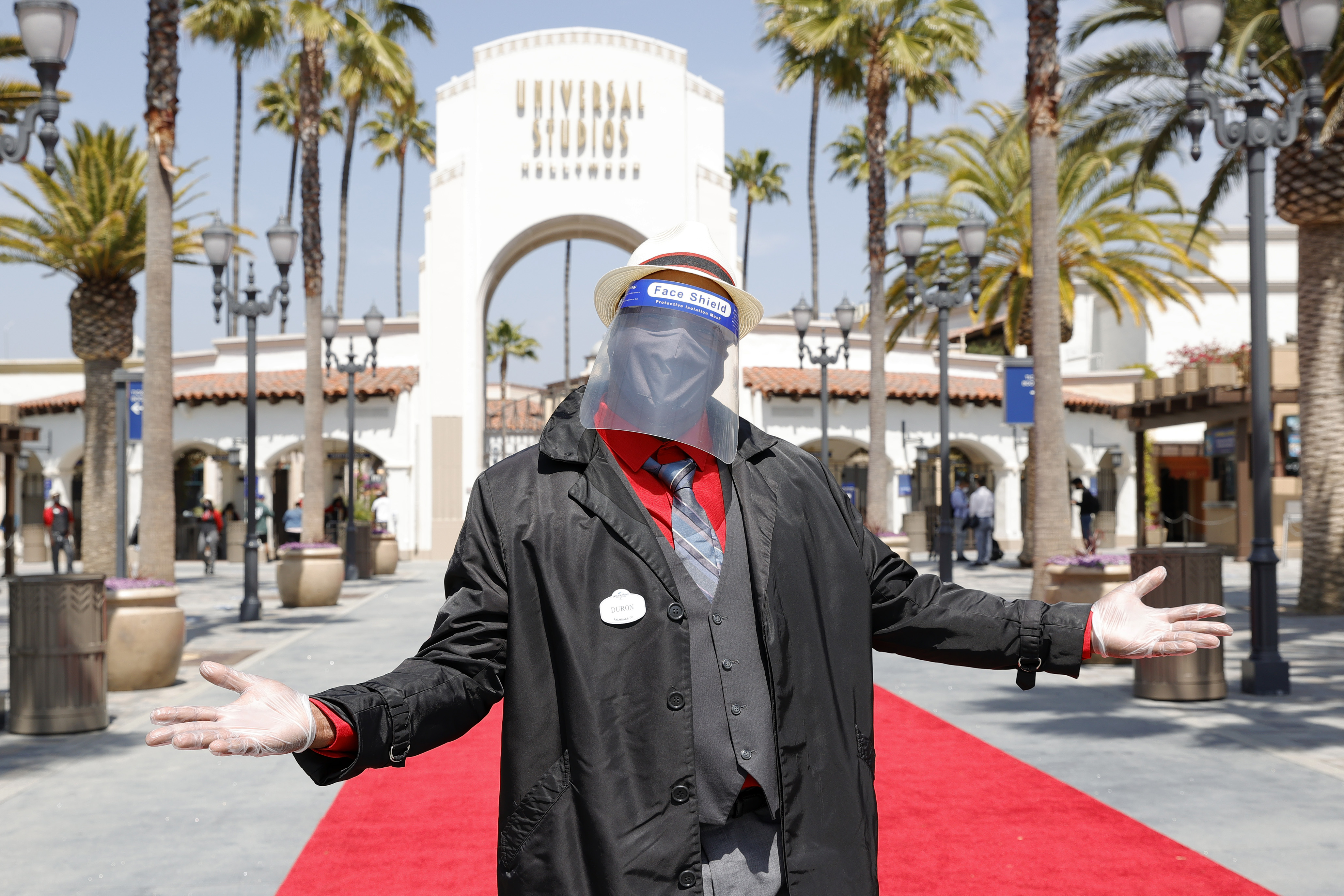 An employee is seen ahead of the grand reopening of Universal Studios Hollywood on April 15, 2021, in Universal City, California. (Amy Sussman/Getty Images)