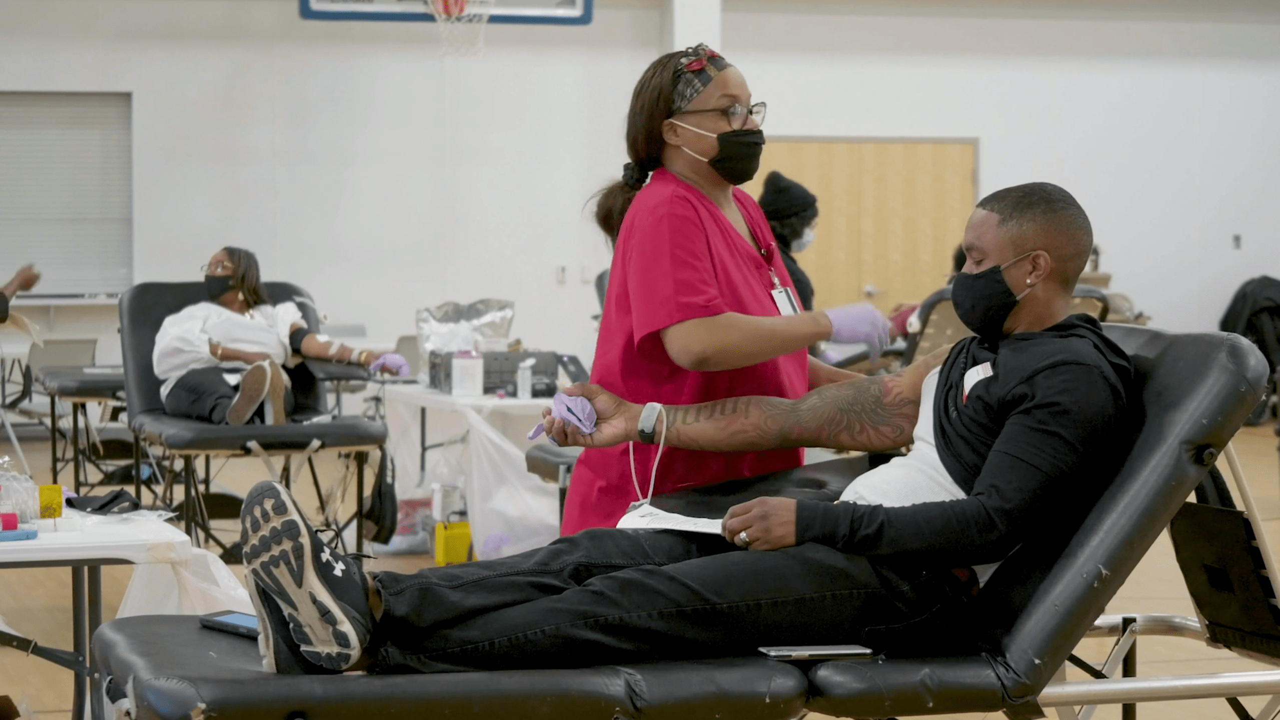 A blood donation is seen in footage shared by the American Red Cross on June 15, 2021.