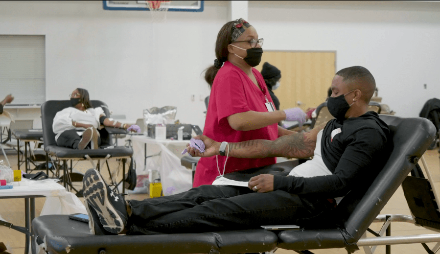 A blood donation is seen in footage shared by the American Red Cross on June 15, 2021.