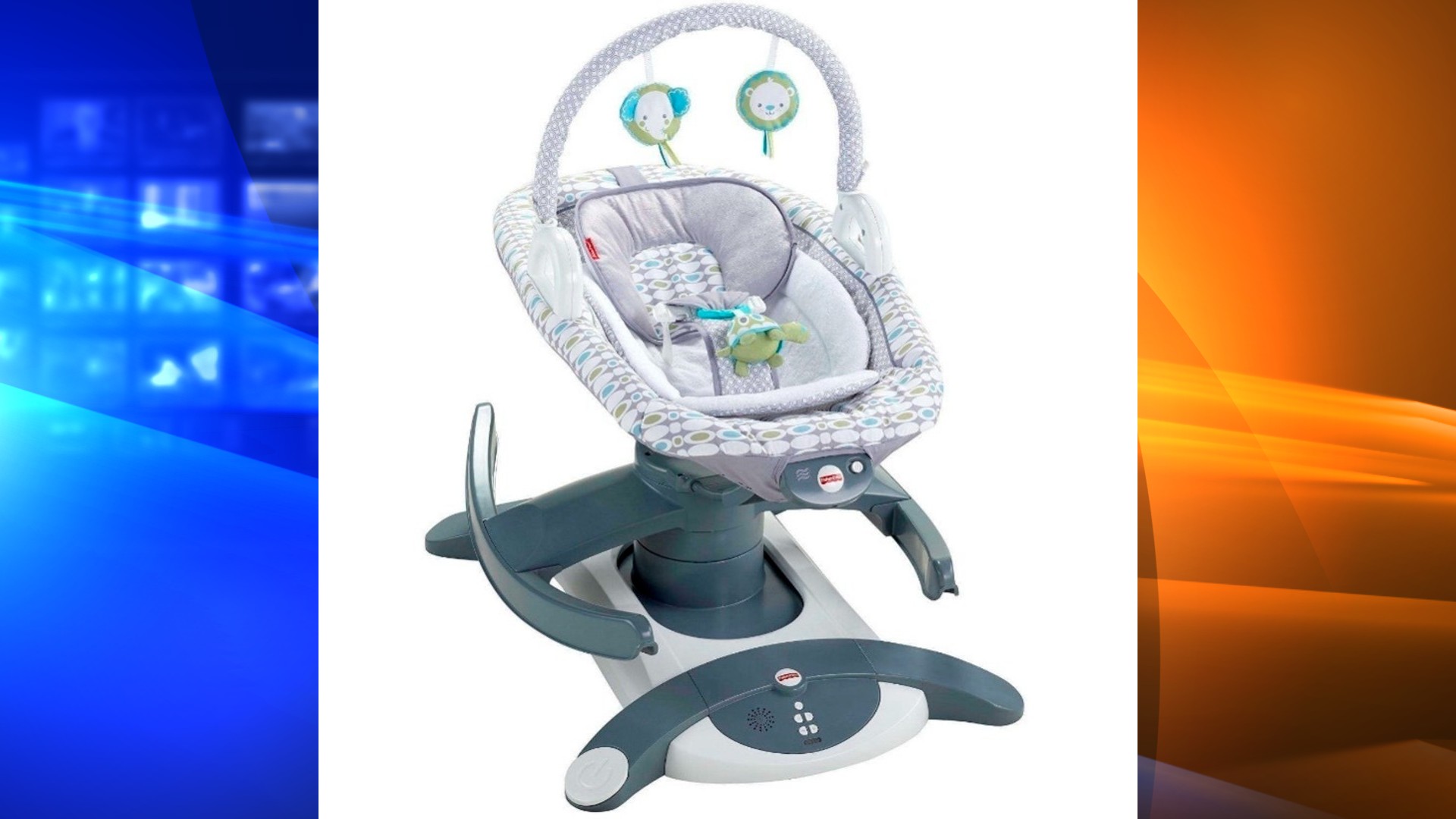 This photo provided by Consumer Product Safety Commission shows Fisher-Price 4-in-1 Rock ‘n Glide Soothers. Fisher-Price says it is recalling a model of its baby soothers, Friday, June 4, 2021, after the deaths of four infants who were placed on their backs unrestrained in the devices and later found on their stomachs. In a joint statement with the Consumer Product Safety Commission, Fisher-Price said Friday it is recalling its 4-in-1 Rock ’n Glide Soothers, which are designed to mimic the motion of a baby being rocked in someone’s arms. (Consumer Product Safety Commission via AP)