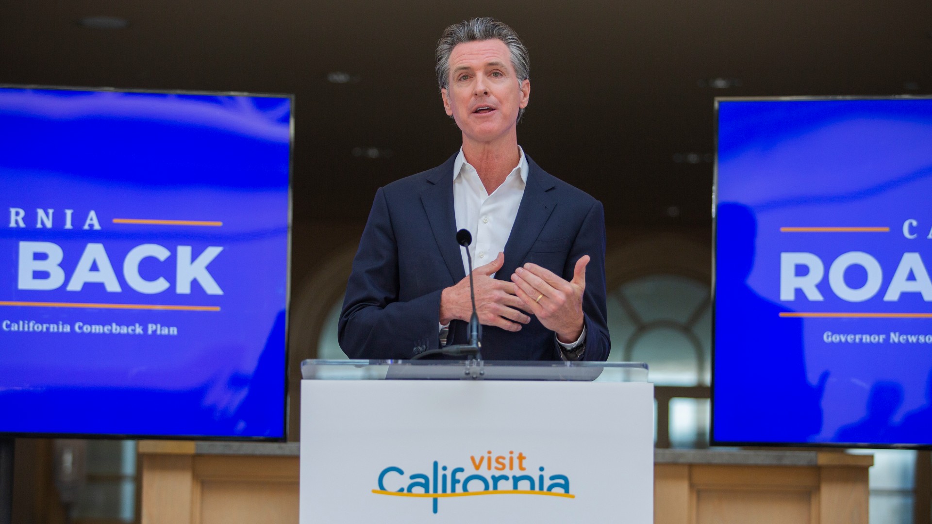 California Gov. Gavin Newsom speaks during a press conference in San Francisco on Monday, June 14, 2021. (Nina Riggio/San Francisco Chronicle via AP)