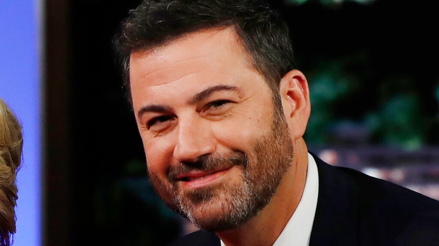 In this Aug. 22, 2016, file photo, ABC talk show host Jimmy Kimmel poses with then Democratic presidential nominee Hillary Clinton, unseen, during a break in taping of "Jimmy Kimmel Live!" in Los Angeles. (AP Photo/Carolyn Kaster, File)